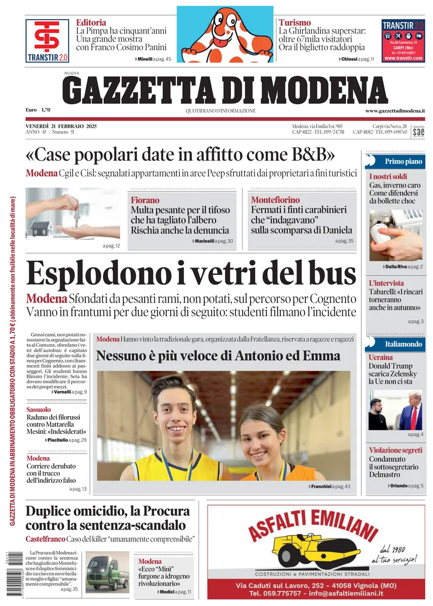 Prima-pagina-gazzetta di modena-oggi-edizione-del-2025-02-21